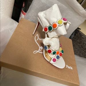 Christian Louboutin White Smartissima 100 Suede-trimmed Leather Sandals 39.5 new